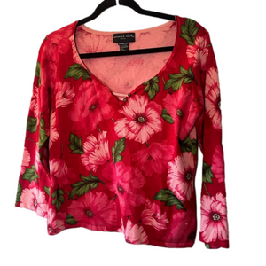 August silk pink floral knit sweater top size large